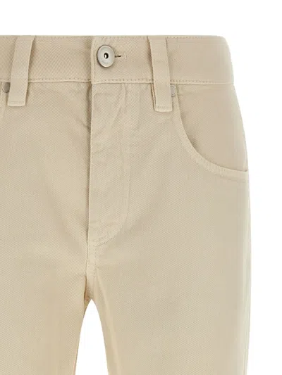 Brunello Cucinelli Denim Trousers With Belt Loops And Pockets In Neutral