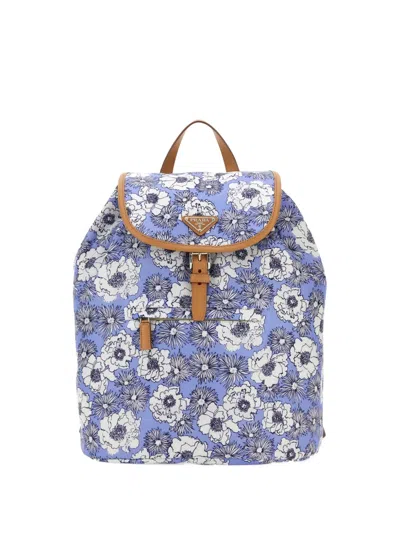 Prada Floral-print Backpack In Blue