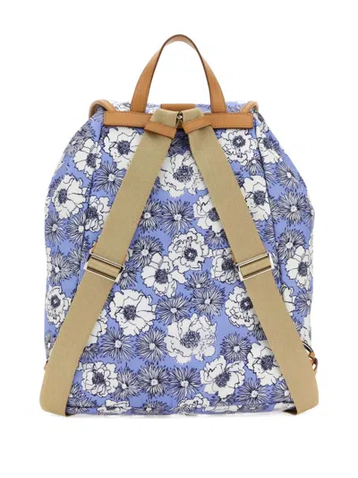 Prada Floral-print Backpack In Blue