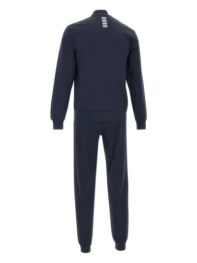 Ea7 Dark Blue Cotton Solid Tracksuit In Blue