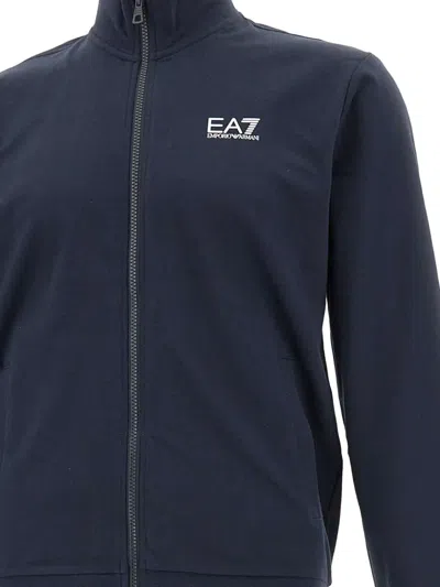 Ea7 Dark Blue Cotton Solid Tracksuit In Blue
