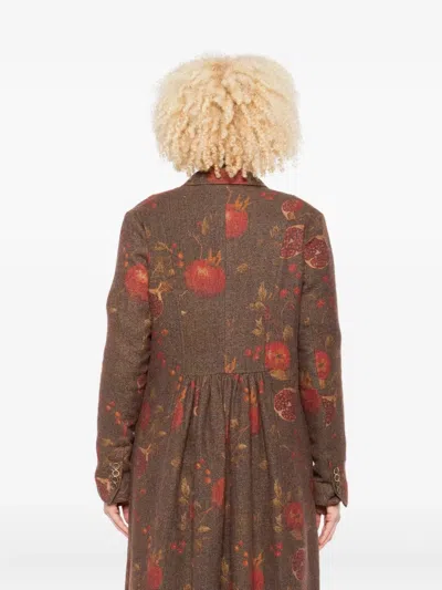 Uma Wang Floral Pomegranate Print Coat With Welt Pockets In Brown