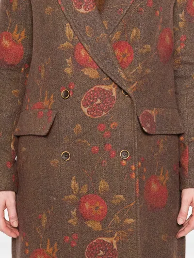 Uma Wang Floral Pomegranate Print Coat With Welt Pockets In Brown