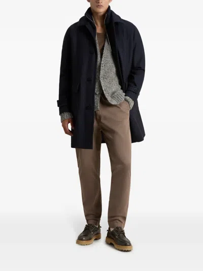 Woolrich Herringbone Zip-front Coat In Blue