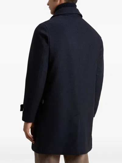 Woolrich Herringbone Zip-front Coat In Blue