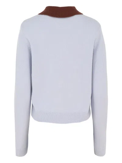 Self-portrait Delicate Lace Long-sleeved Top With High Neckline In Blue