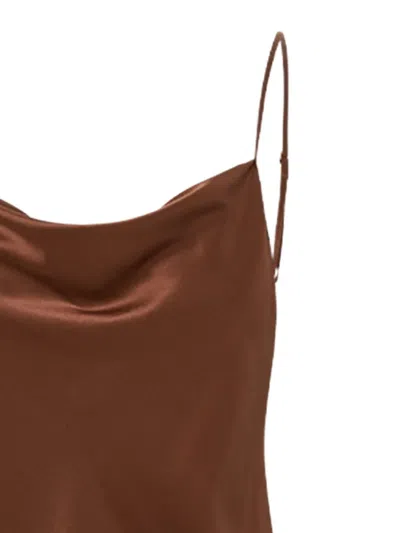 Veronica Beard Cowl-neck Satin Top In Brown