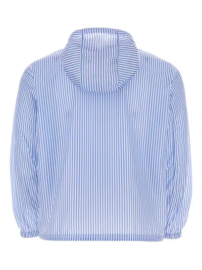 Prada Striped Collar Windbreaker With Elasticated Cuffs And Hem In Blue