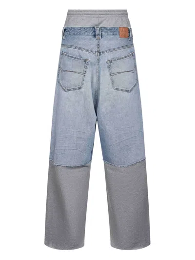 Balenciaga Men Light Blue Jeans With Fleece Inserts And Logo Lettering On The Front In Cotton And De In Blue