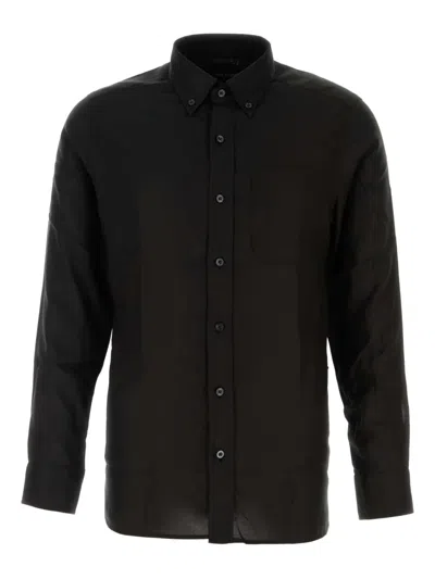 Tom Ford Light Fluid Fine Gabardine Slim Fit Shirt Hso001fmt058 Lb999 In Black
