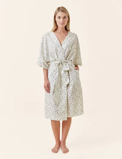 Papinelle Floral Swiss Dot Cotton Robe In White
