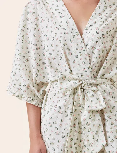 Papinelle Floral Swiss Dot Cotton Robe In White