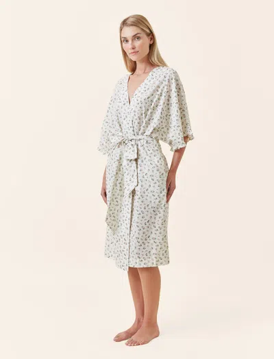 Papinelle Floral Swiss Dot Cotton Robe In White
