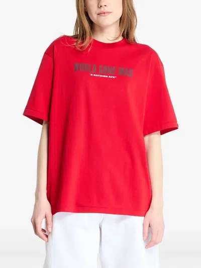 A Bathing Ape Slogan Graphic Tee In Red