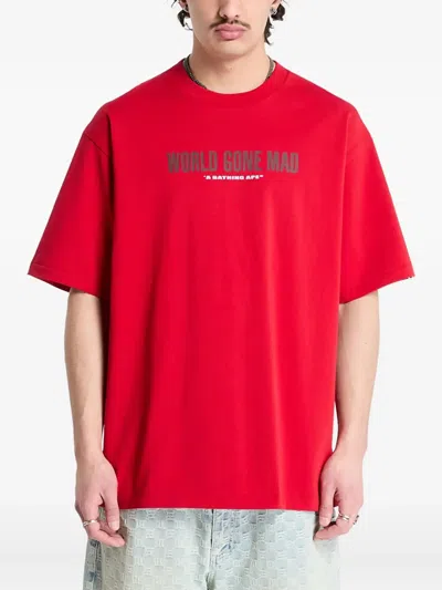 A Bathing Ape Slogan Graphic Tee In Red