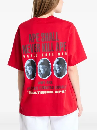 A Bathing Ape Slogan Graphic Tee In Red
