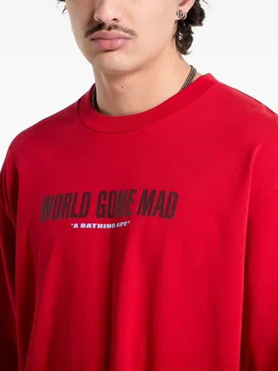 A Bathing Ape Slogan Graphic Tee In Red
