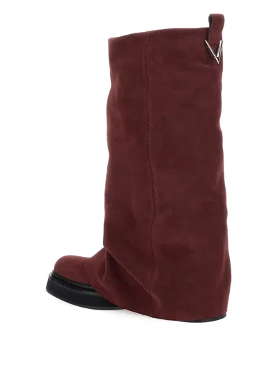 Attico Robin Suede Knee-high Boots In Burgundy