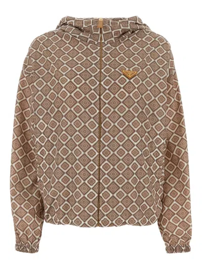 Prada Light Brown Printed Nylon Windbreaker In Neutral