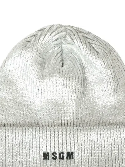 Msgm Embroiderd-logo Beanie In Gray