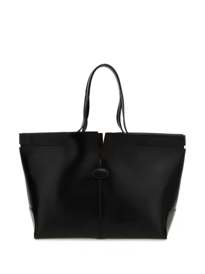 Tod's Di Bag Folio Leather Shopping Bag In Black