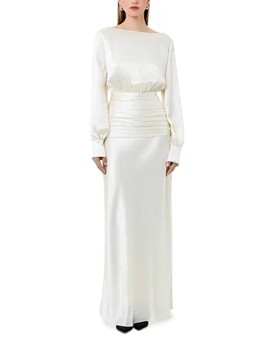 Nicholas Samina Long Sleeved Shirred Gown In White