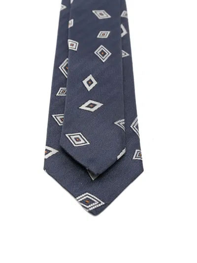 Lardini Geometric-pattern Silk Tie In Blue