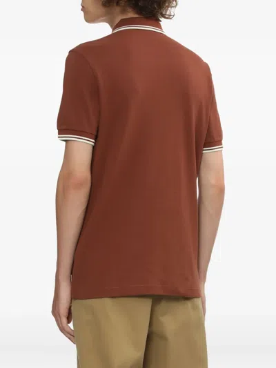 Fred Perry Polo Shirt With Ribbed Cuffs And Collar In Brown | ModeSens