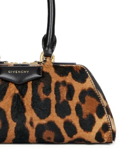 Givenchy Antigona East West Brown Mini Handbag With Animalier Print And Logo Lettering On The Front In Leathe In Animal Print