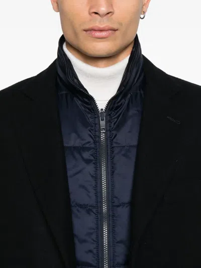 Fay Layered Navy Blue Coat With Button Fastening And Flap Pockets In Blue