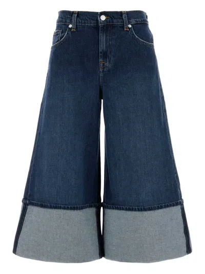 7 For All Mankind Wide-leg Jeans With Belt Loops And Contrast Hem In Blue
