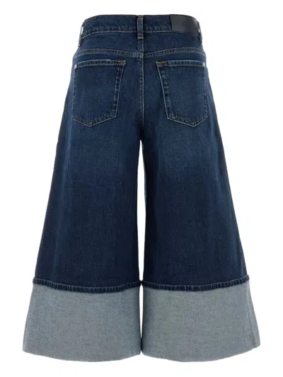 7 For All Mankind Wide-leg Jeans With Belt Loops And Contrast Hem In Blue