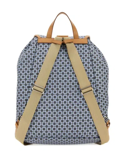 Prada Printed-pattern Leather-trimmed Backpack In Blue