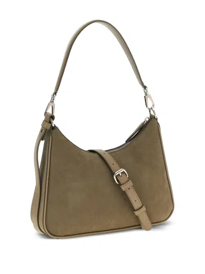 Stella Mccartney Small Shoulder Bag With Adjustable Strap And Suede Finish In Gray