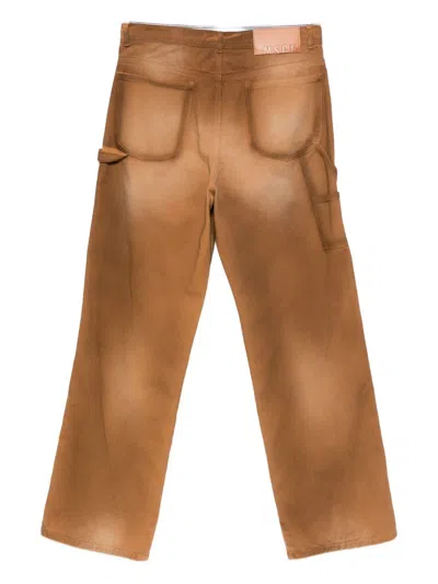 Msgm Brown Cotton Trousers With A Worn Effect  In Brown