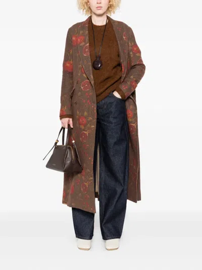 Uma Wang Fuzzy Texture Wool Blend Sweater With Crew Neckline In Brown