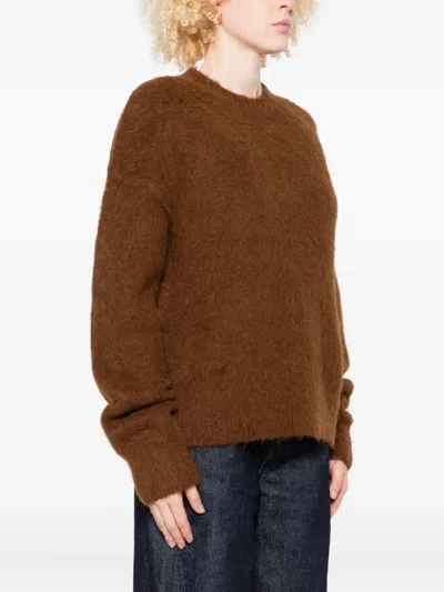 Uma Wang Fuzzy Texture Wool Blend Sweater With Crew Neckline In Brown