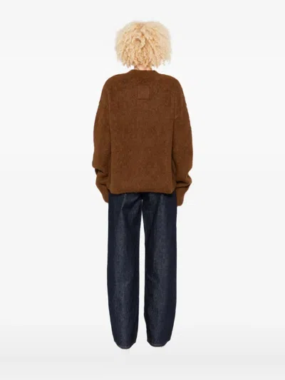 Uma Wang Fuzzy Texture Wool Blend Sweater With Crew Neckline In Brown