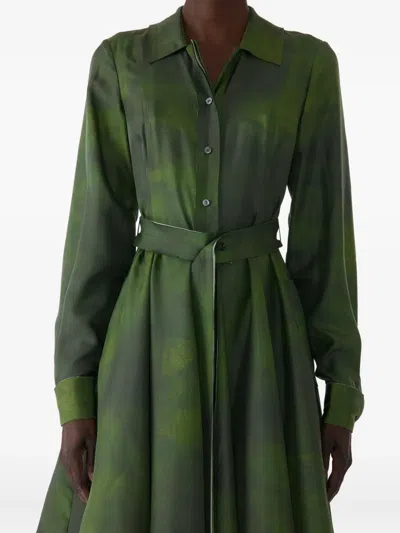 Jason Wu Collection Smudged Canvas Silk Twill Midi Shirtdress With Belt In Green