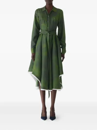 Jason Wu Collection Smudged Canvas Silk Twill Midi Shirtdress With Belt In Green