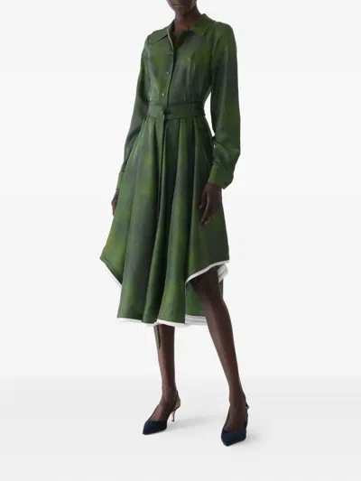 Jason Wu Collection Smudged Canvas Silk Twill Midi Shirtdress With Belt In Green