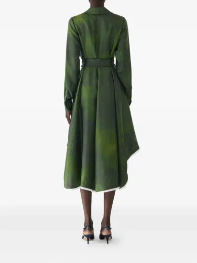 Jason Wu Collection Smudged Canvas Silk Twill Midi Shirtdress With Belt In Green