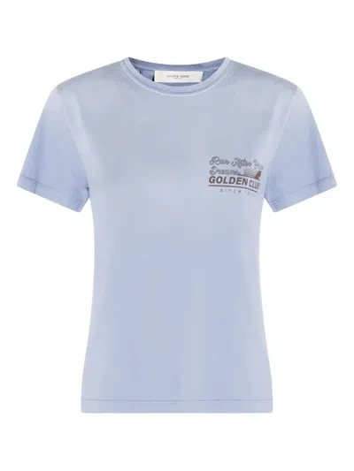 Golden Goose Faded Blue T-shirt With Print On The Chest Women In Blue