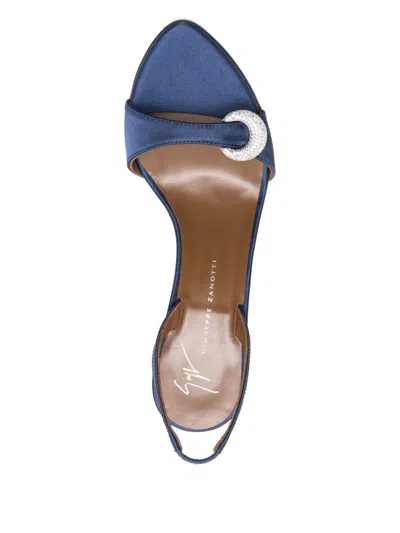 Giuseppe Zanotti Satin Heel Sandals Embellished Buckle In Blue