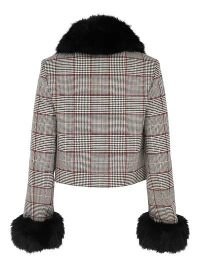 Self-portrait Womens Brown Check-print Faux-fur Wool-blend Jacket In Gray