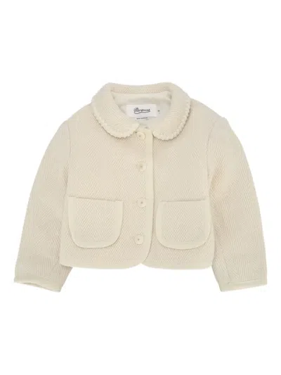 Bonpoint Herringbone-patterned Collar Jacket In White