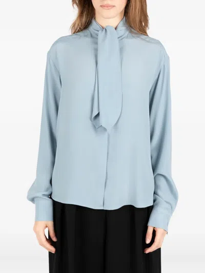 Société Anonyme Tie-neck Cotton Shirt In Blue