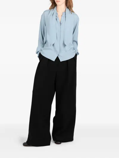 Société Anonyme Tie-neck Cotton Shirt In Blue