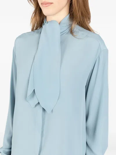 Société Anonyme Tie-neck Cotton Shirt In Blue