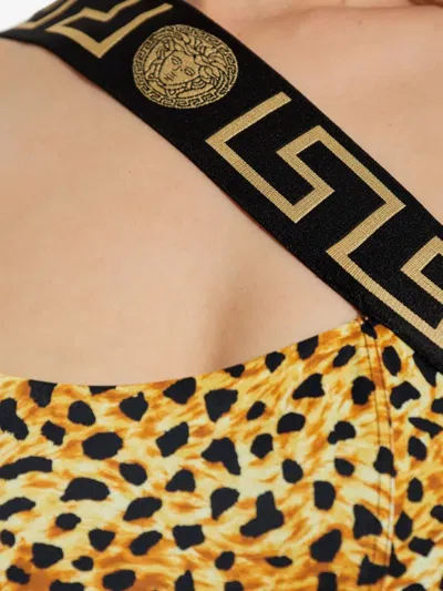 Versace Cheetah Print Cutout One-shoulder One-piece Swimsuit In Multi